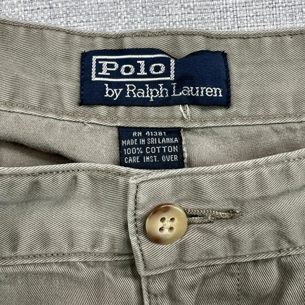VTG Polo Ralph Lauren Hammond Pants Men 36x31 Khaki Cotton Pleated Cuffed Preppy